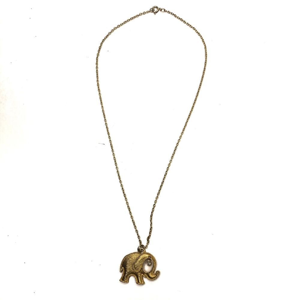 Necklace with Elephant Charm Pendant Gold Tone Delicate Chain